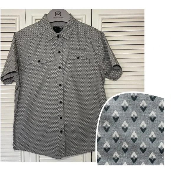 M.O. Seven Casual Button Down Diamond Pattern Print Grey Shirt Men size Large - Picture 1 of 11